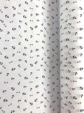 100% Linen Fabric Anchors White/Navy