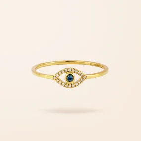 14K Gold Mini Diamond and Sapphire Evil Eye Ring