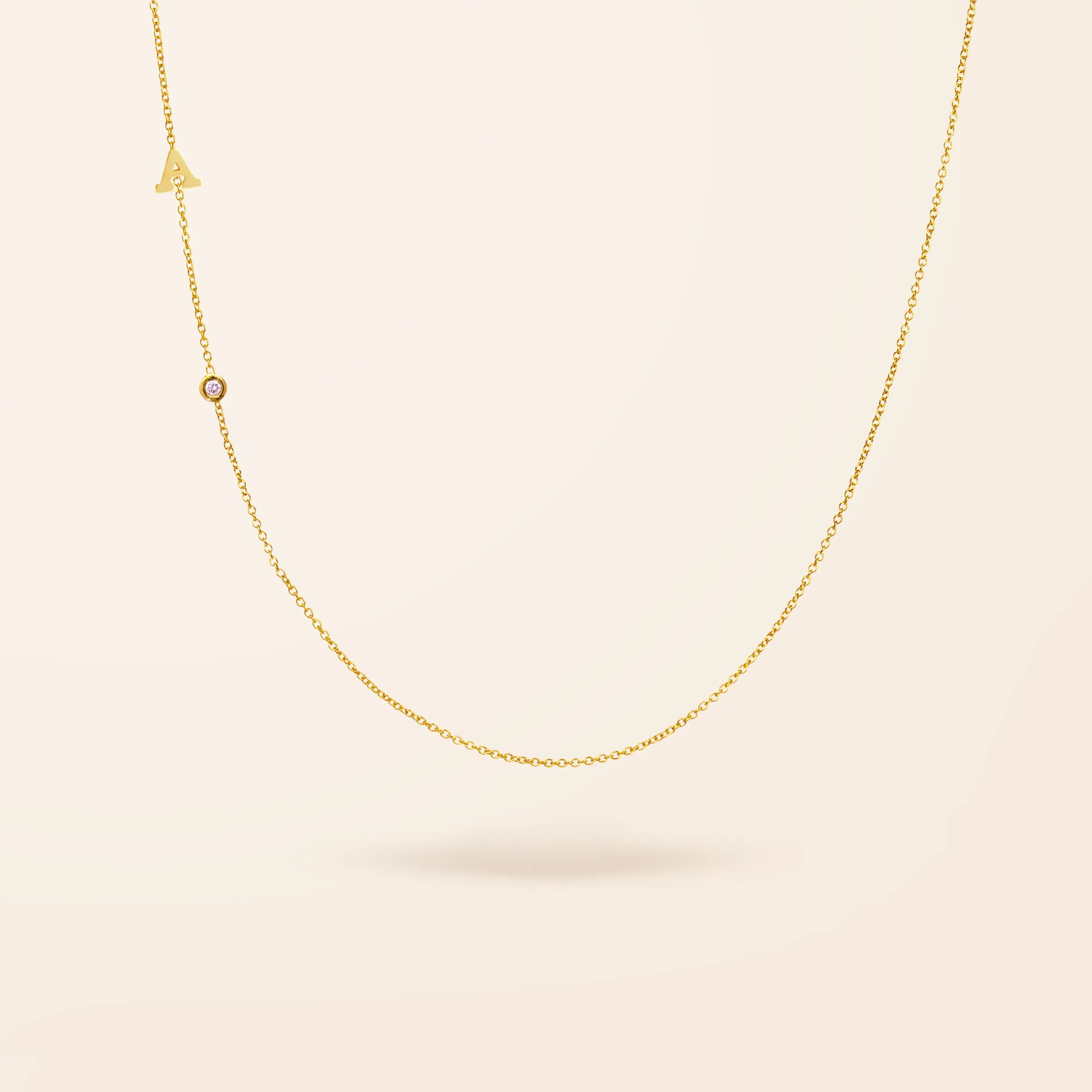 14K Gold One Initial and Diamond Bezel Necklace