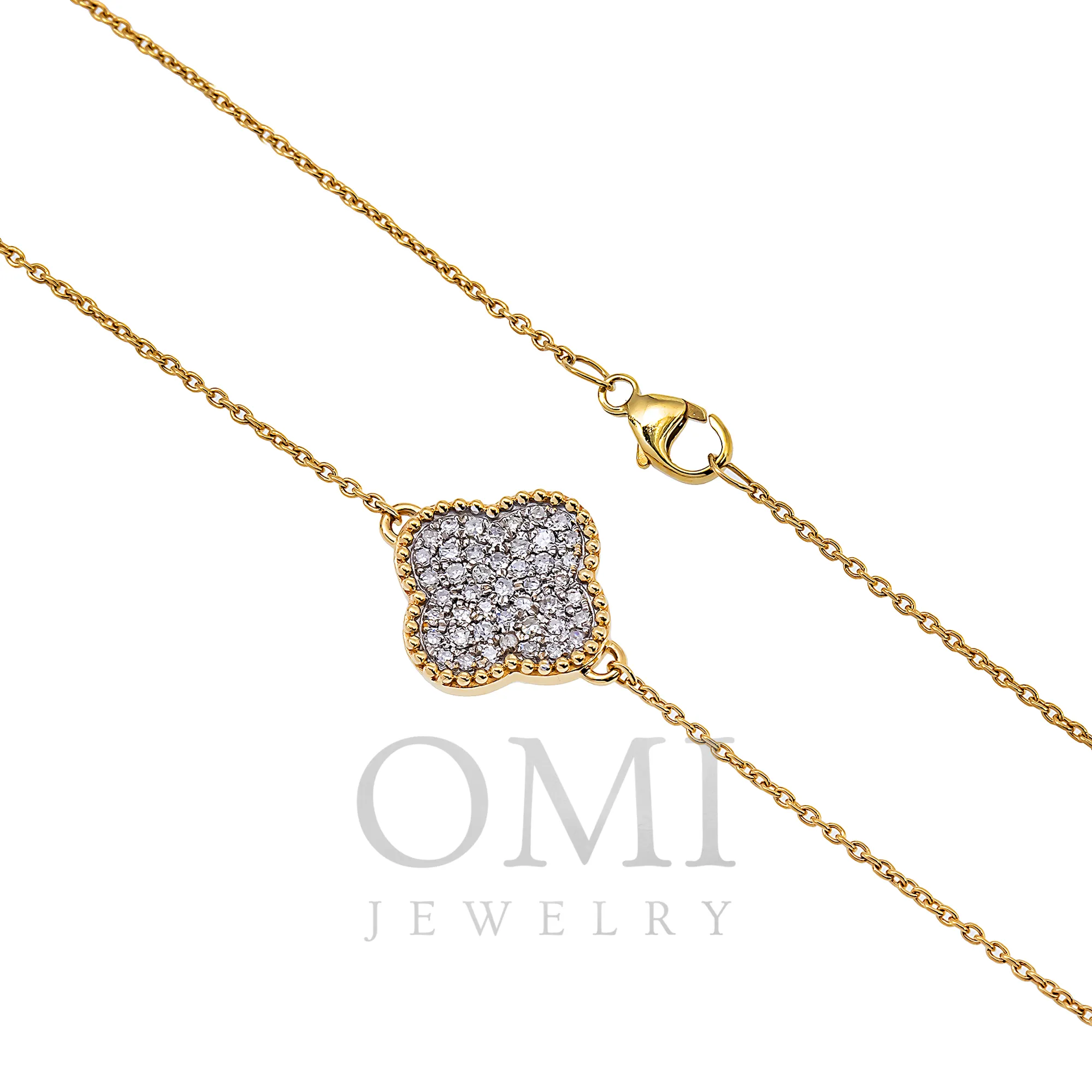 14K GOLD ROUND DIAMOND CLOVER NECKLACE 1.54 CT