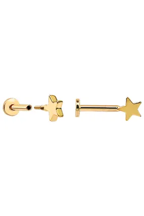 14k Solid Gold Star Tragus Helix Cartilage Internally Threaded Flat Back Earring Labret Stud