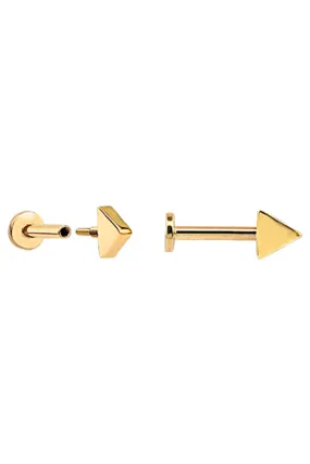 14k Solid Gold Triangle Tragus Helix Cartilage Internally Threaded Flat Back Earring Labret Stud