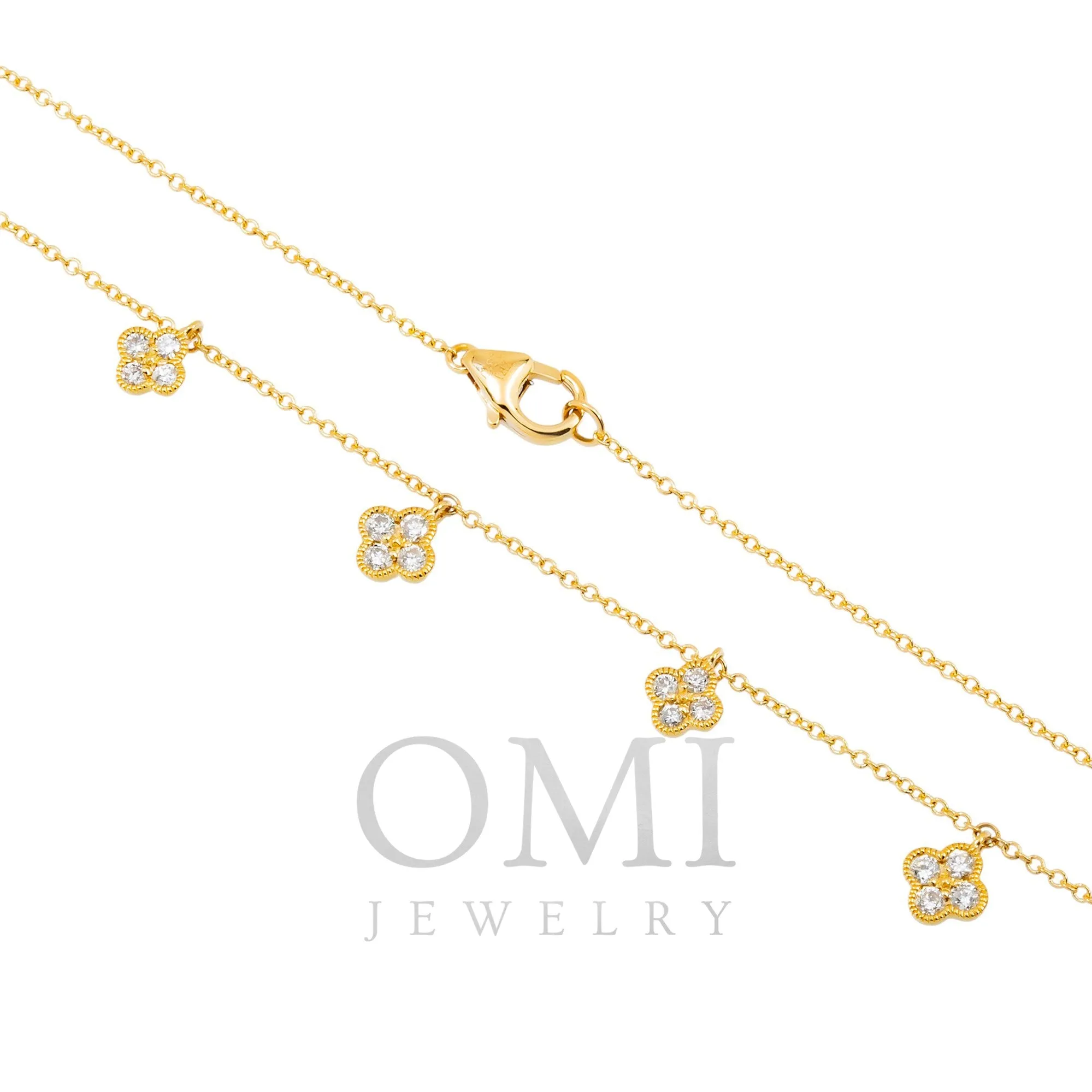 18K GOLD ROUND DIAMOND CLOVER SHAPE NECKLACE 0.36 CT