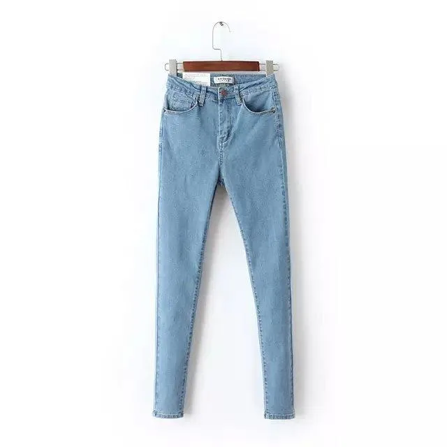 2017 Vintage Mom Fit High Waist Jeans Elastic Femme Women Washed Blue Denim Skinny Jeans Classic Pencil Pants C3553