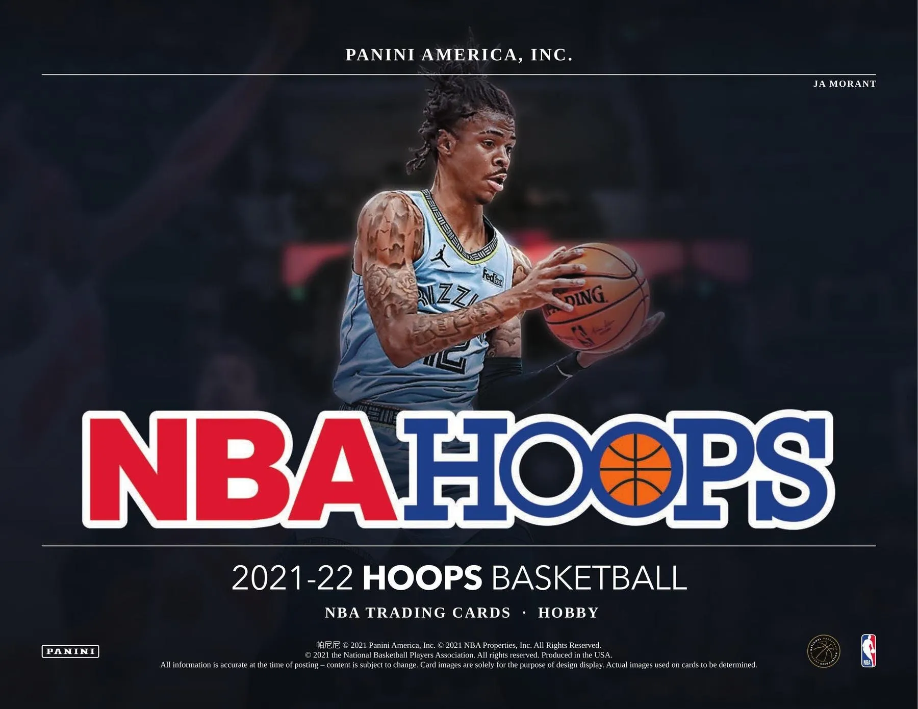 2021/22 Panini NBA Hoops Basketball Hobby Box 24 Packs Per Box, 8 Cards Per Pack