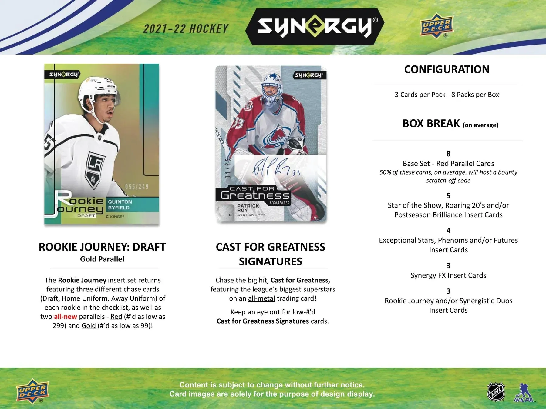 2021/22 Upper Deck Synergy Hockey Hobby Box 8 Packs Per Box, 3 Cards Per Pack