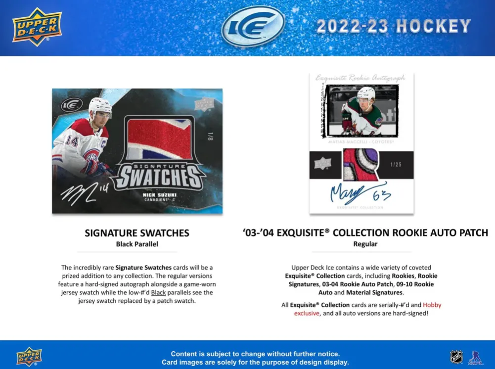 2022/23 Upper Deck Ice Hockey Hobby Box 12 Packs per Box, 6 Cards per Pack