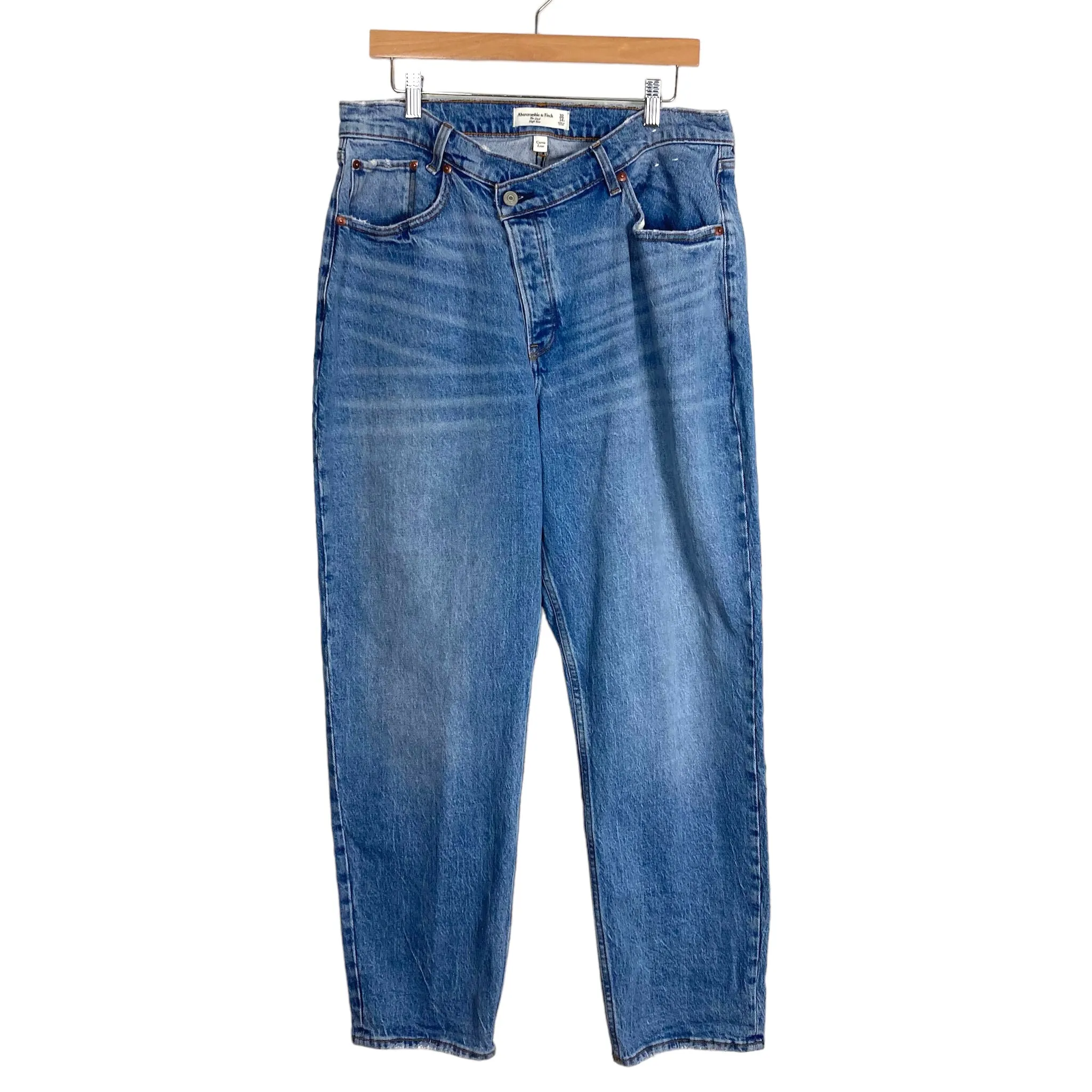 Abercrombie & Fitch Curve Love Draped Waist Button Fly High Rise The Dad Jeans-Size 32/14 (Inseam 30”, sold out online)