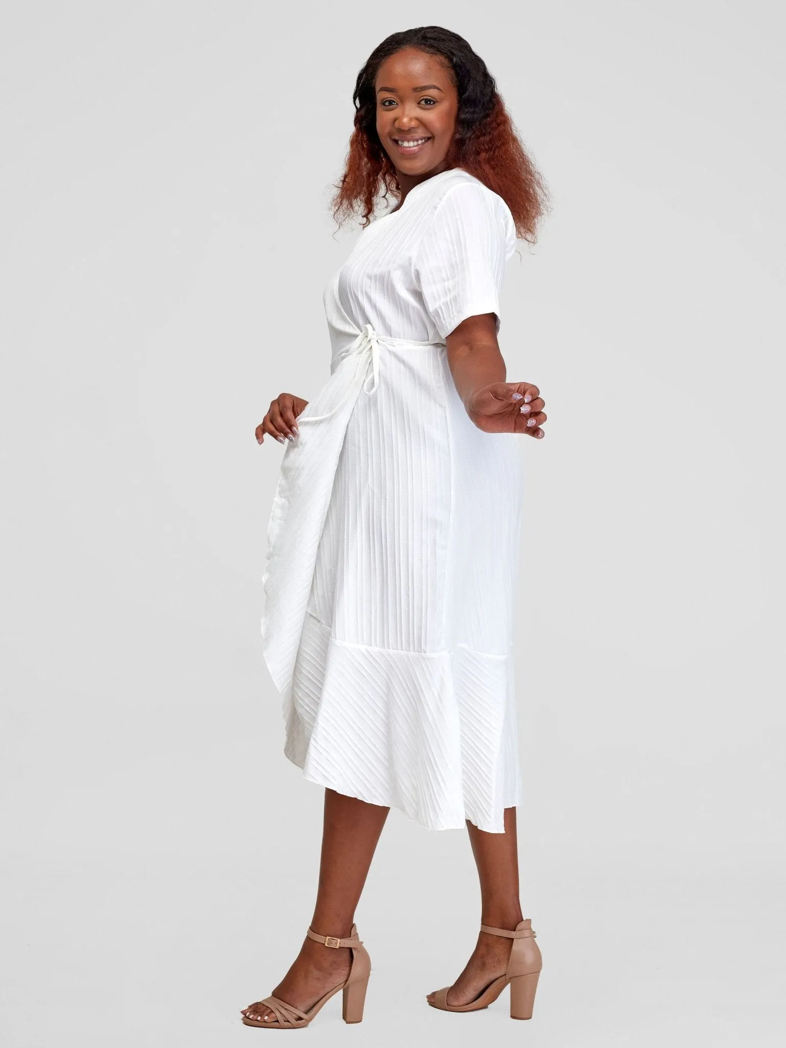 Alara Ruffle Trim Tie Side Wrap Dress - White