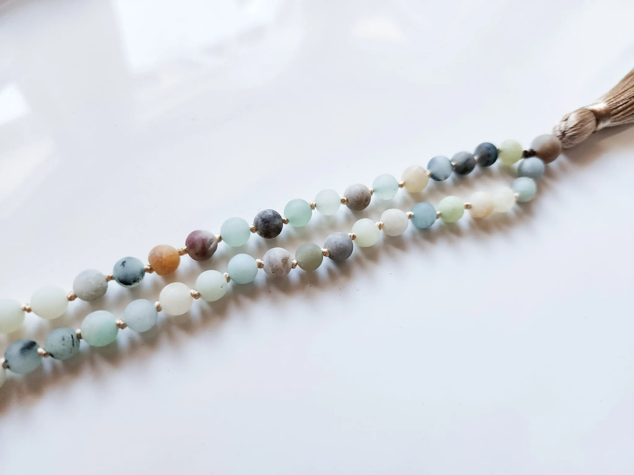 Amazonite Crystal Bead Knotted Mala