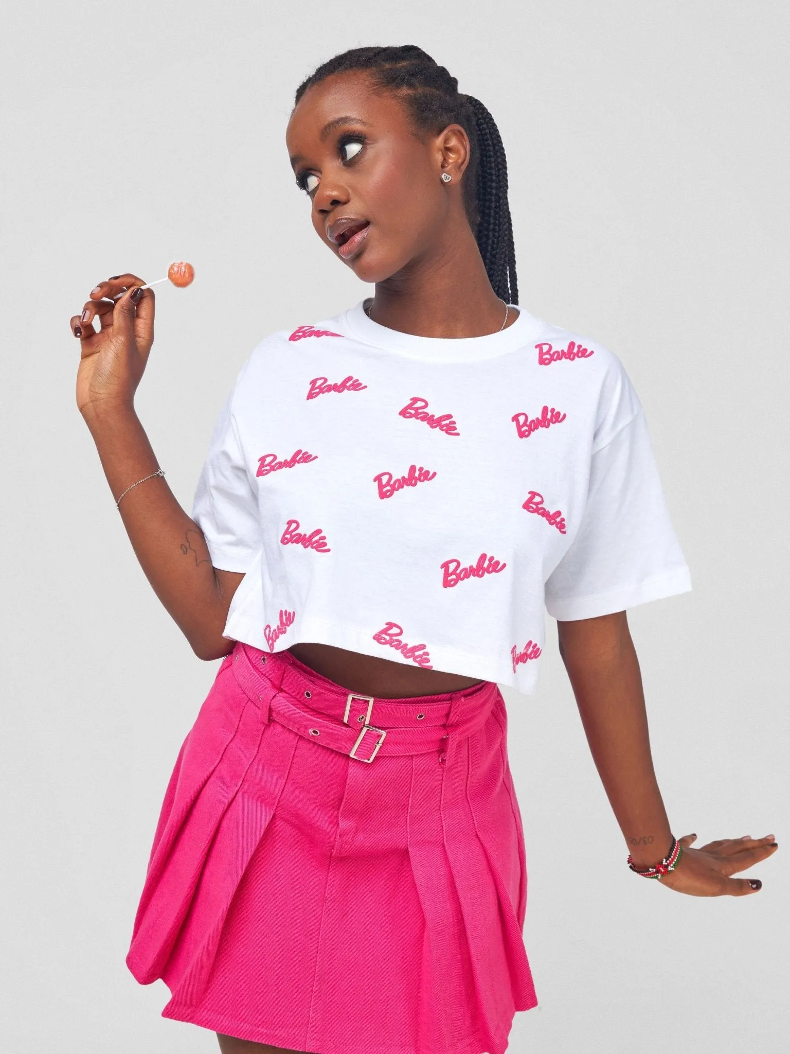 Anika Short Sleeved Barbie Crop Top - White