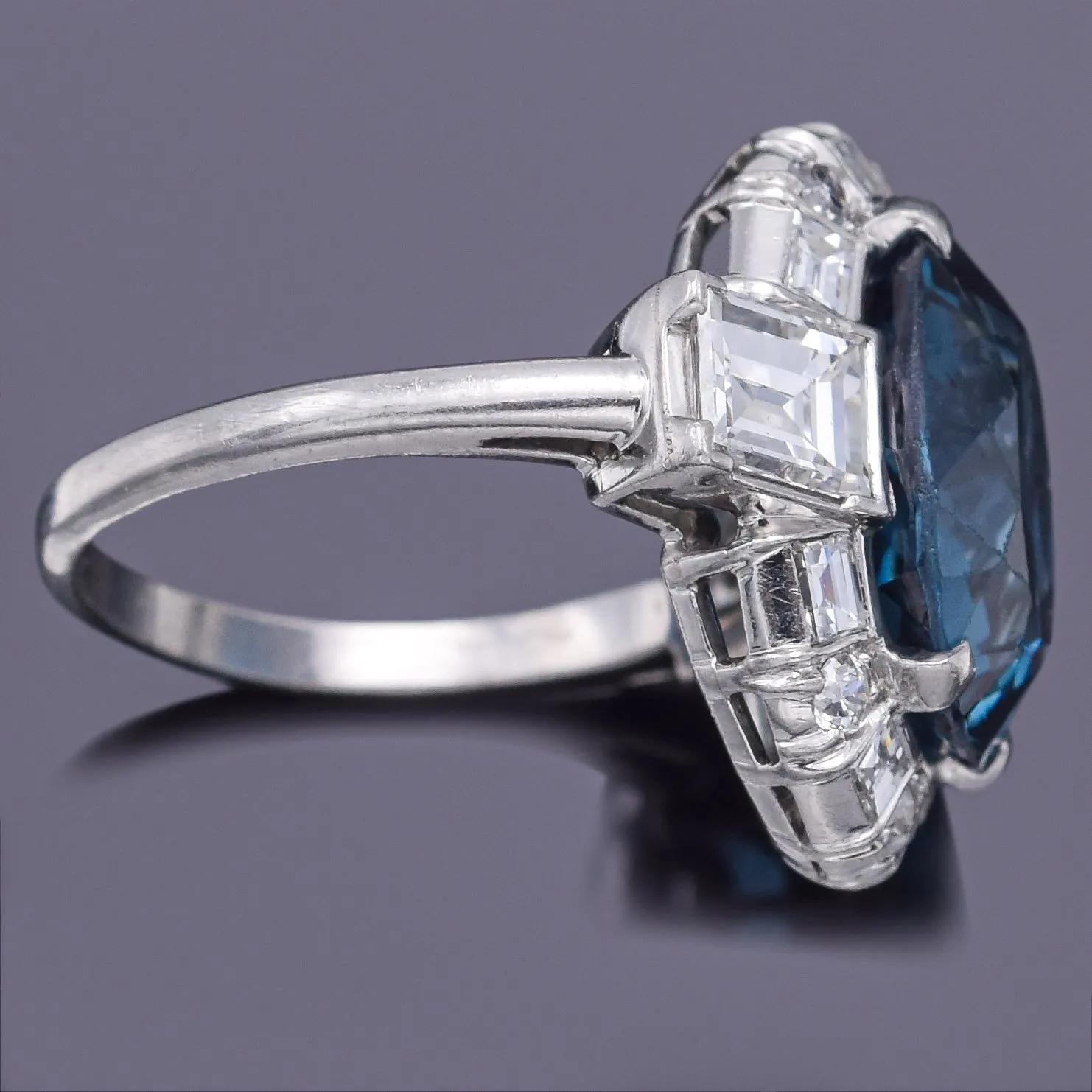 Antique Platinum 8.38Ct London Blue Topaz & 2.10TCW Diamond Cocktail Ring G/H VS