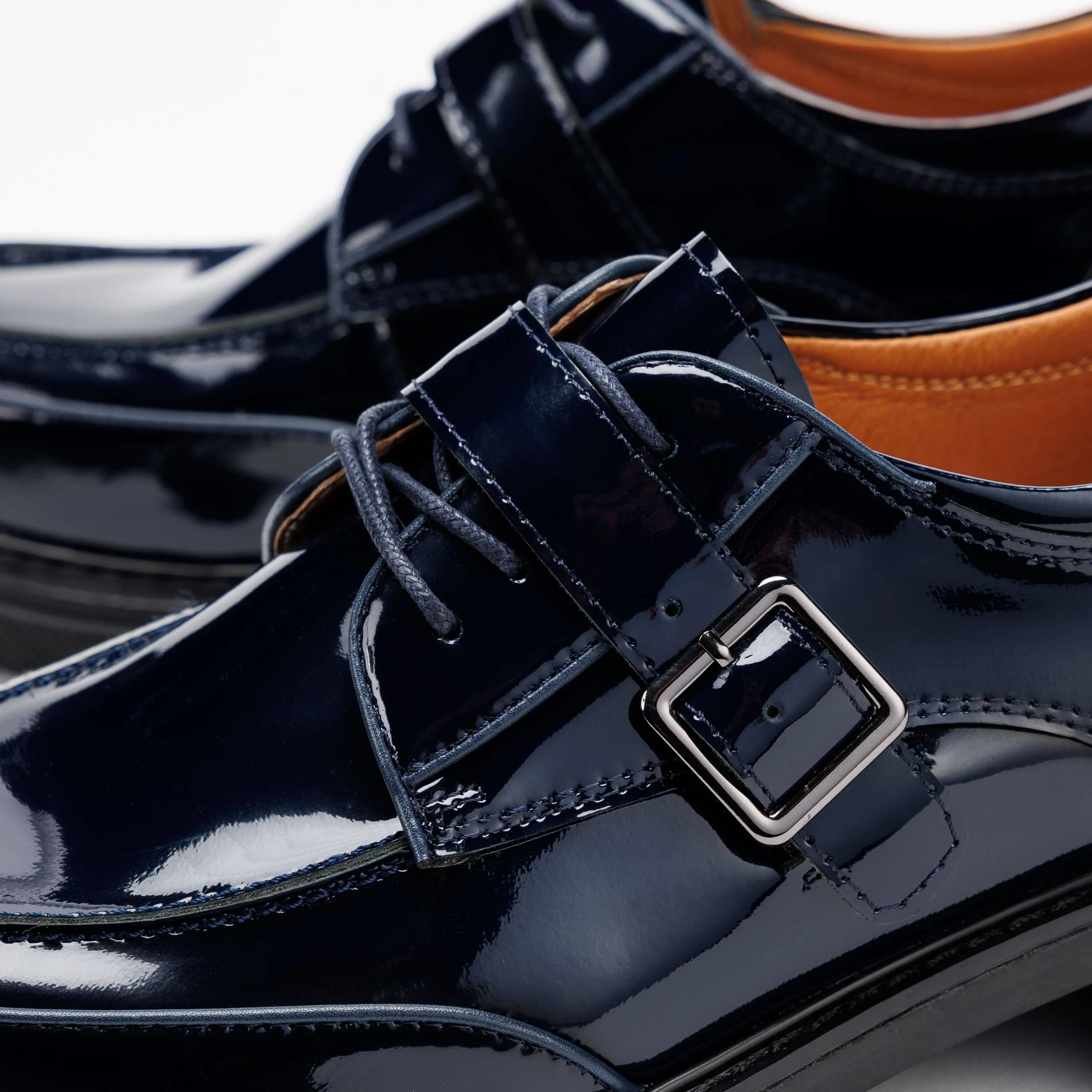 Atlas Navy Patent Leather Derbys