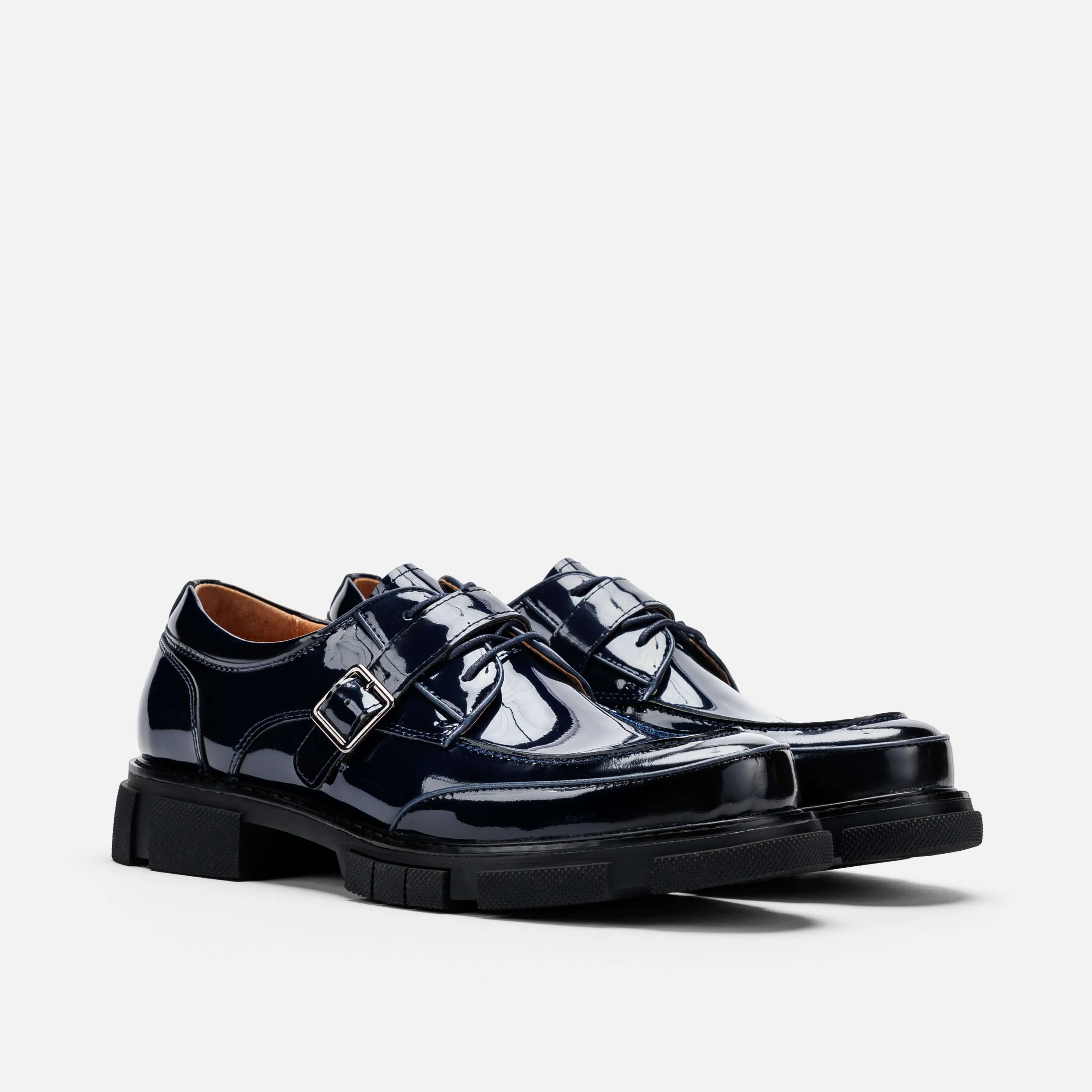 Atlas Navy Patent Leather Derbys