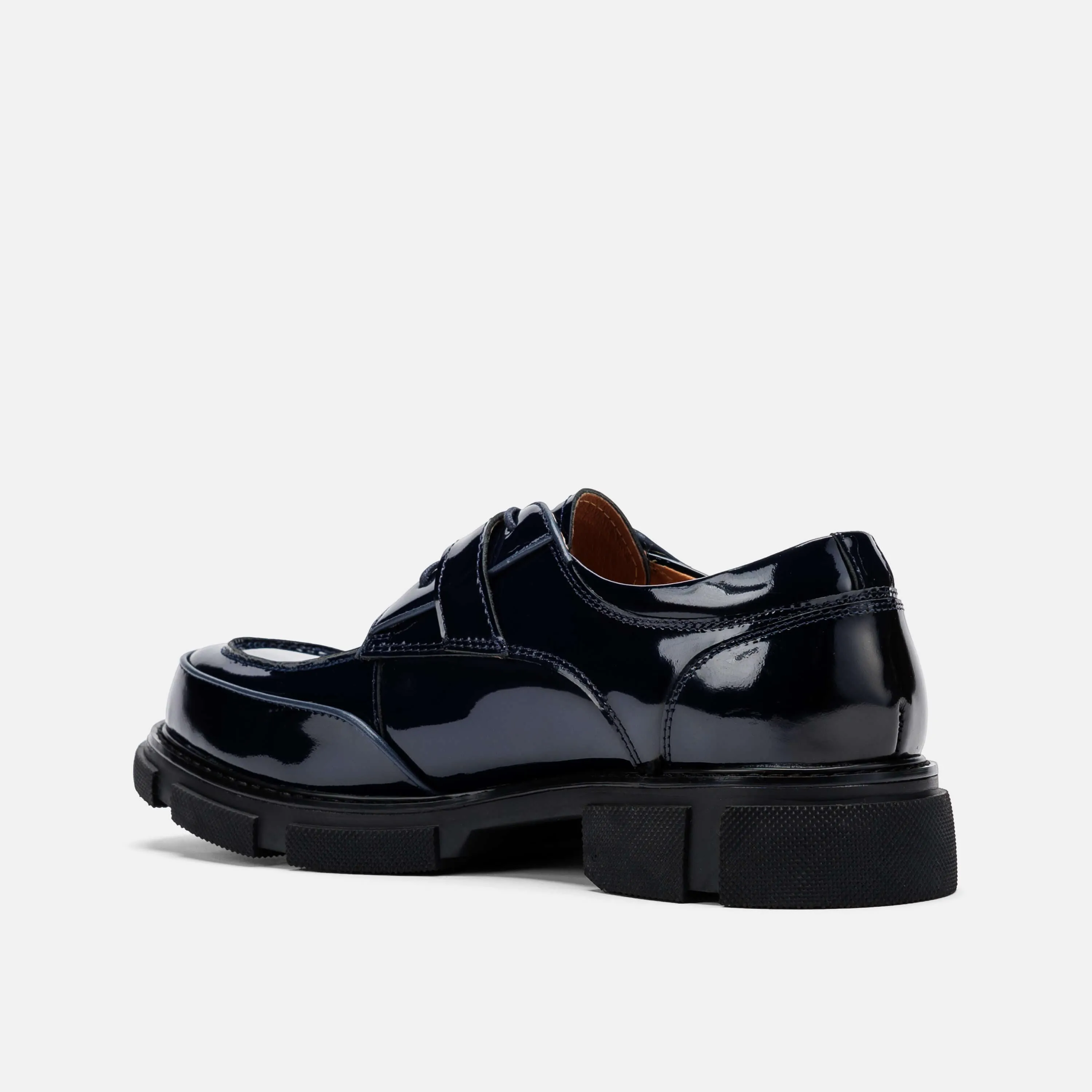 Atlas Navy Patent Leather Derbys