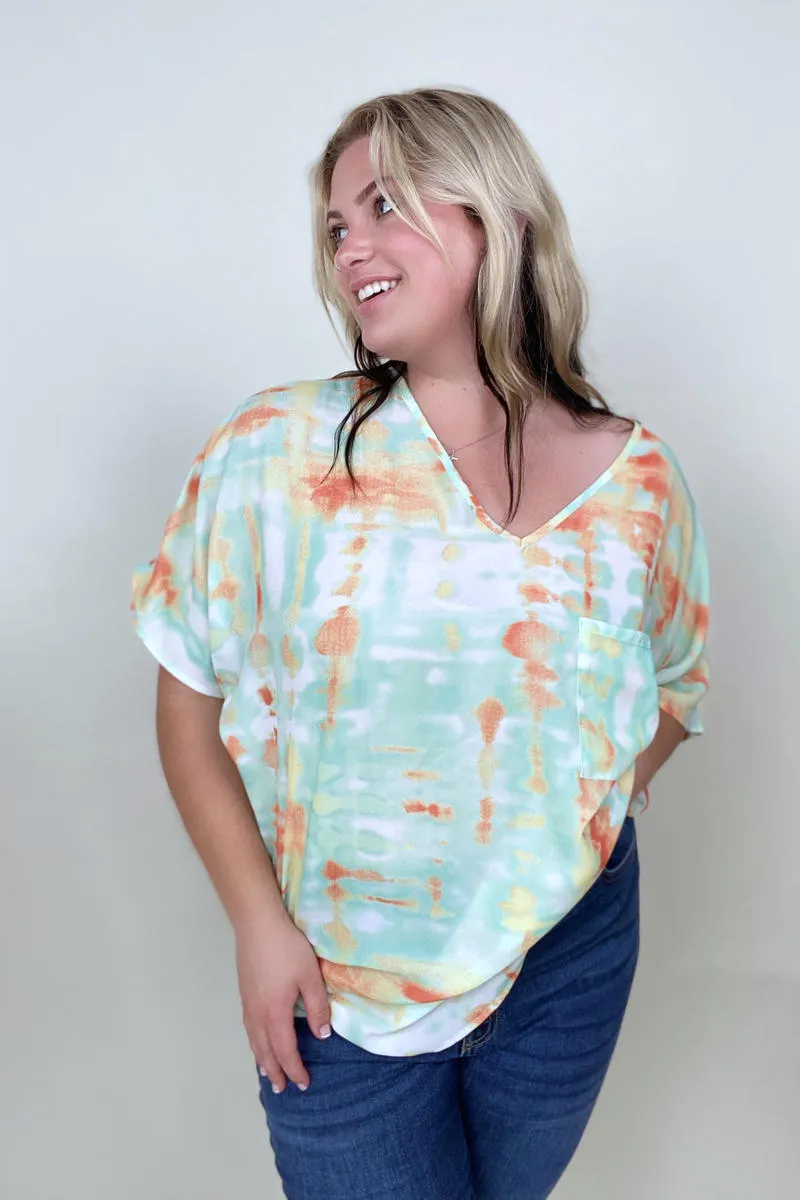 BiBi Tie Dye V Neck Hi-Low Oversized Top