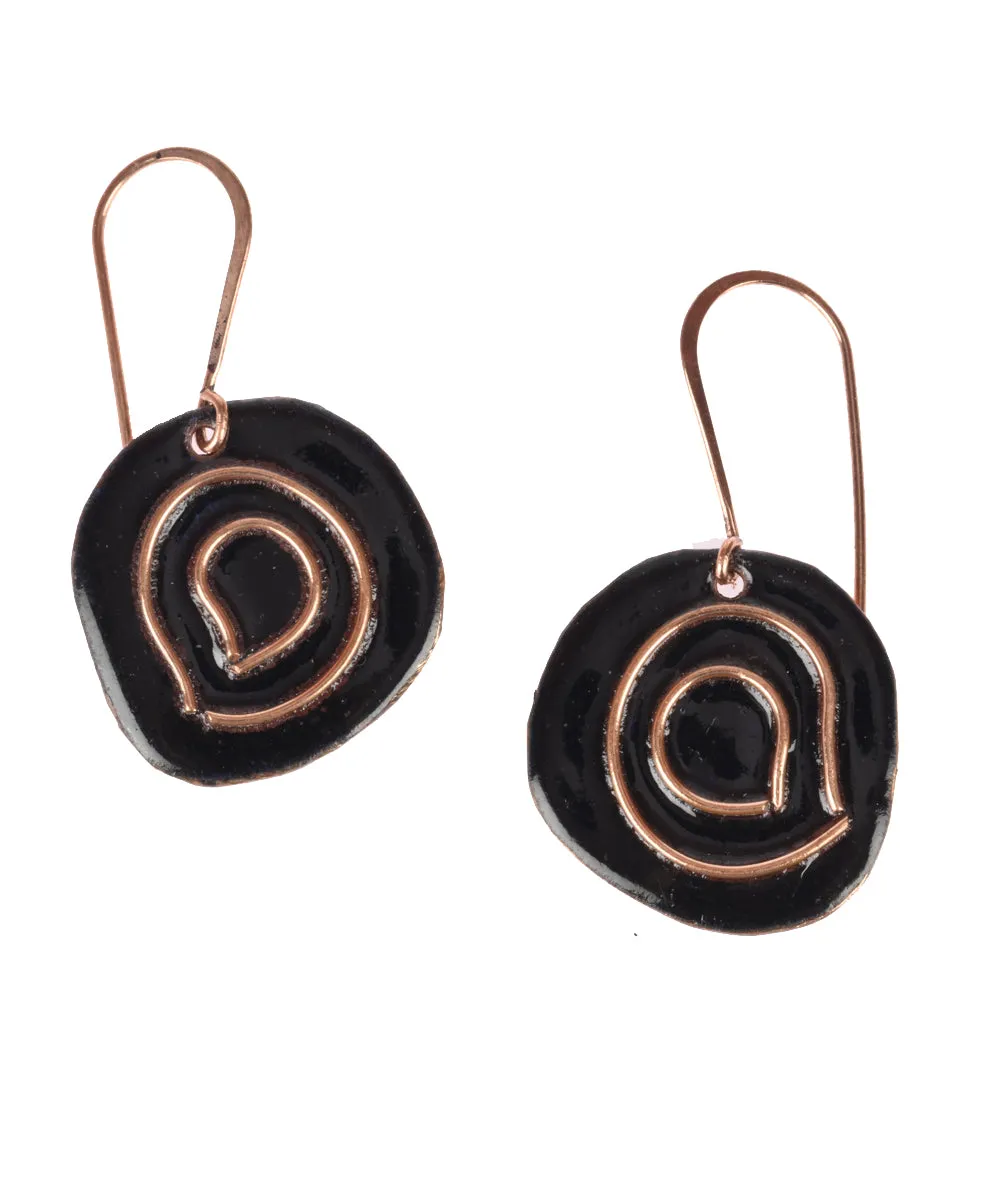 Black handcrafted copper enamel earring