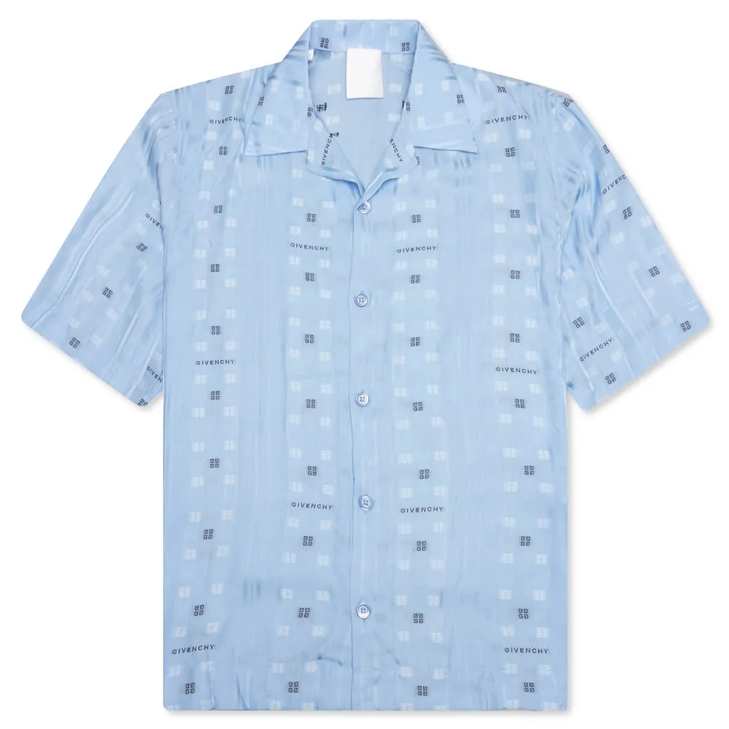 Boxy Fit Shirt w/ Hawaiian Collar - Navy/Light Blue