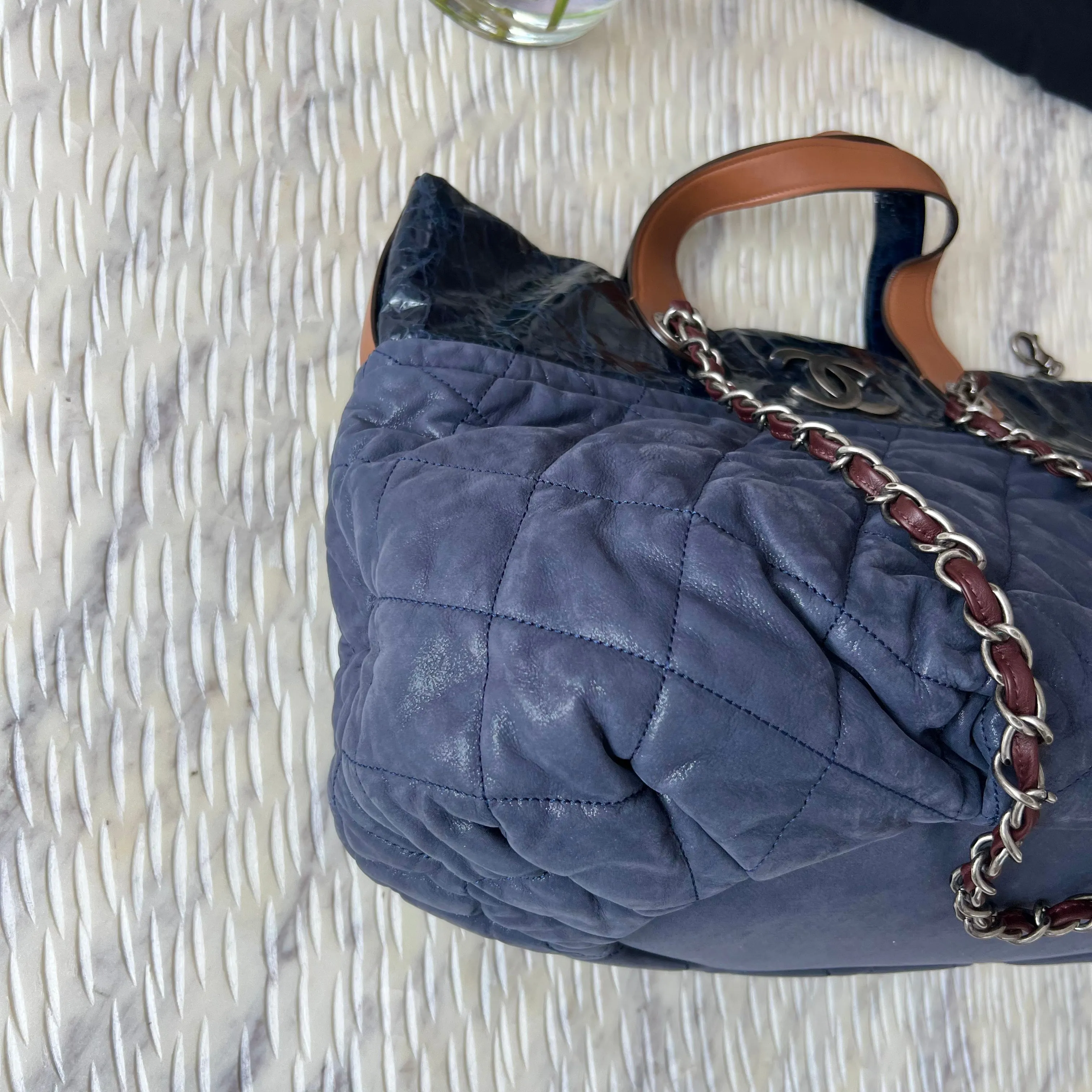 Chanel Iridescent Calfskin Quilted In The Mix Tote Navy