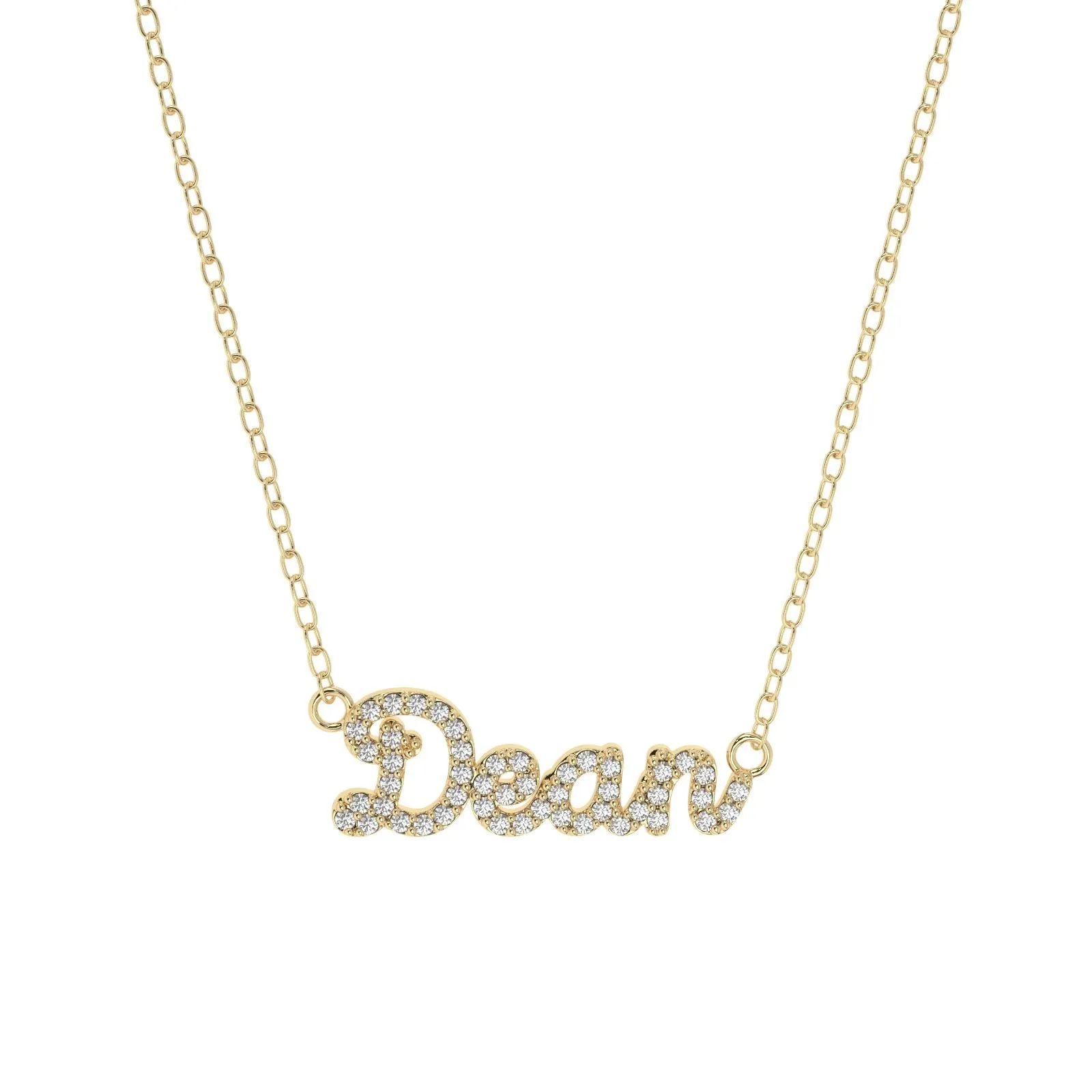 Custom Pave Script Name Necklace | 10k Yellow Gold