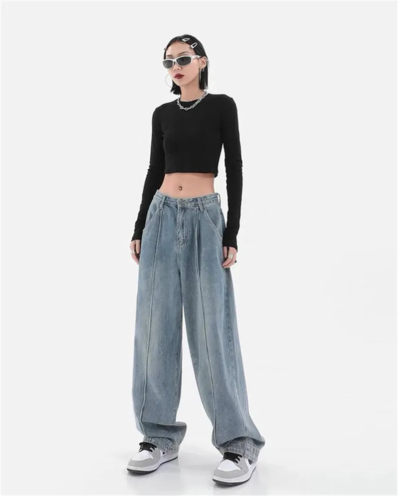 deanwangkt Summer Fashion Women Harajuku Jeans Wide Leg All-Match Loose Casual Wash Denim Pants Baggy High Street Long Trousers Tide