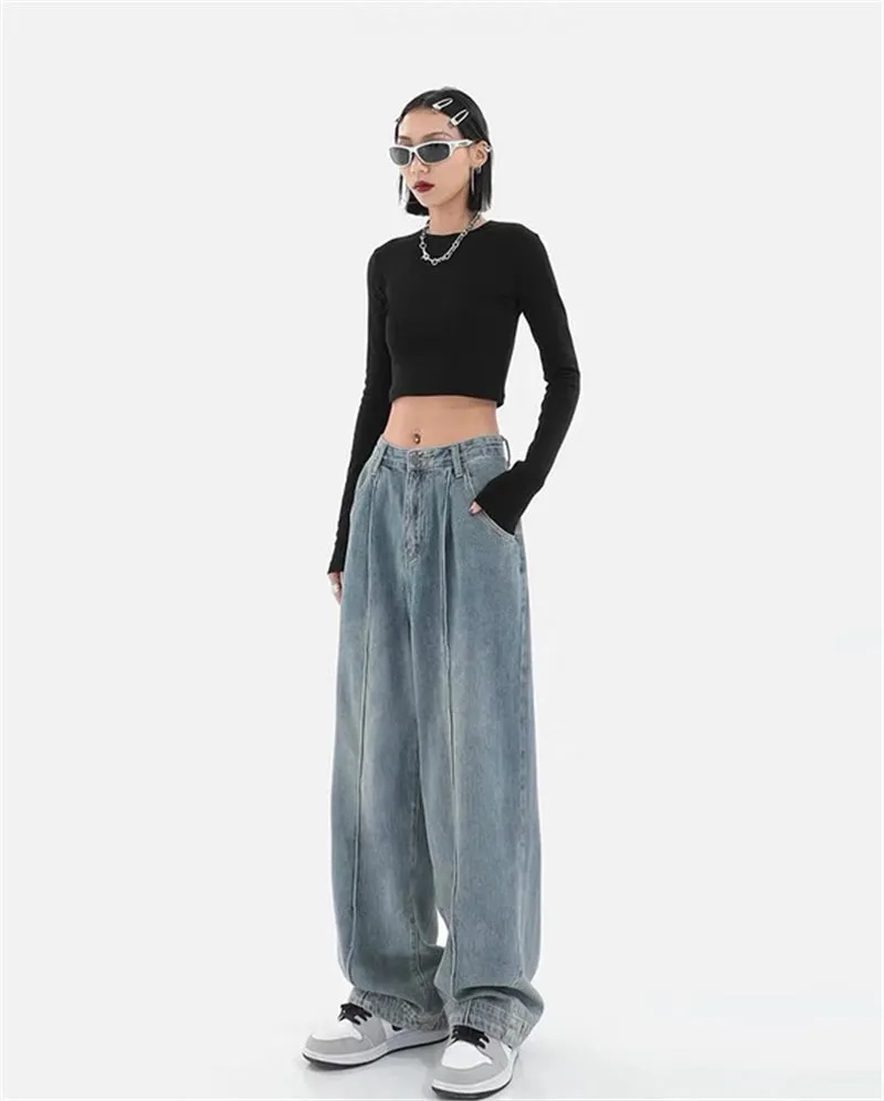 deanwangkt Summer Fashion Women Harajuku Jeans Wide Leg All-Match Loose Casual Wash Denim Pants Baggy High Street Long Trousers Tide