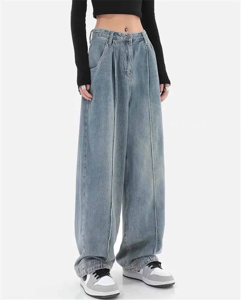 deanwangkt Summer Fashion Women Harajuku Jeans Wide Leg All-Match Loose Casual Wash Denim Pants Baggy High Street Long Trousers Tide