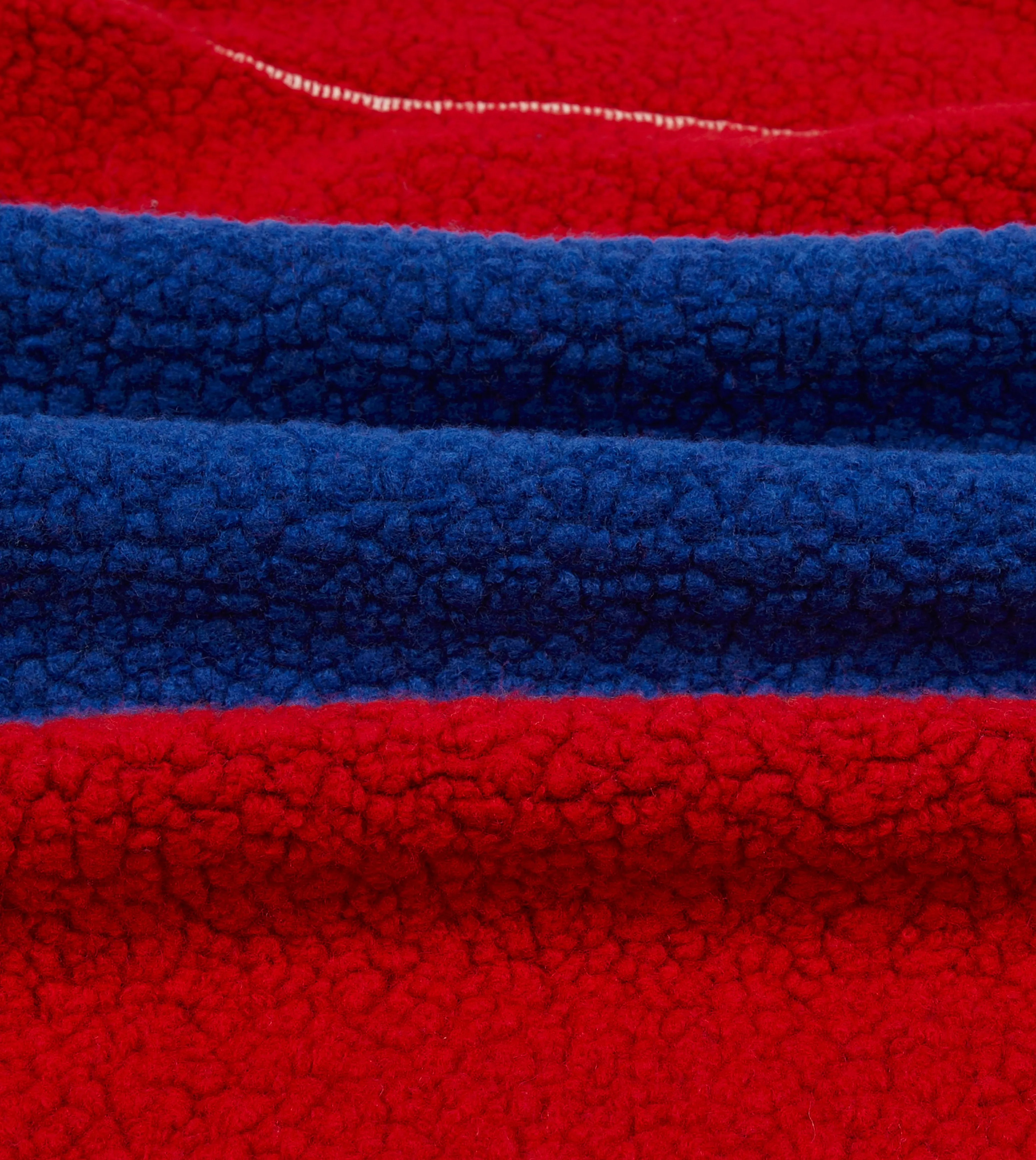 Ecru, Red and Blue Boucle Wool Zip Fleece Jacket