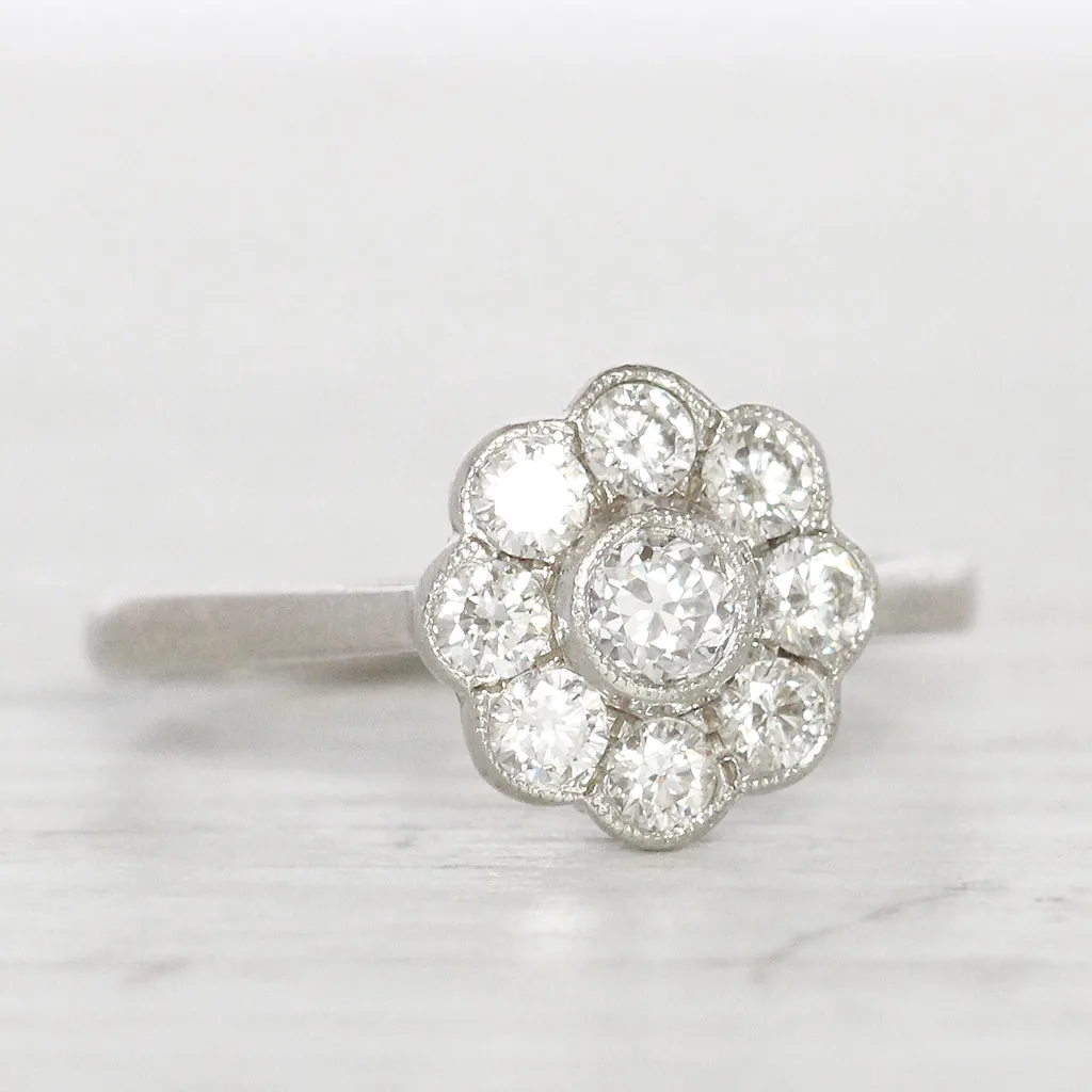 Edwardian Style 0.75 Carat Old Cut Diamond Daisy Cluster