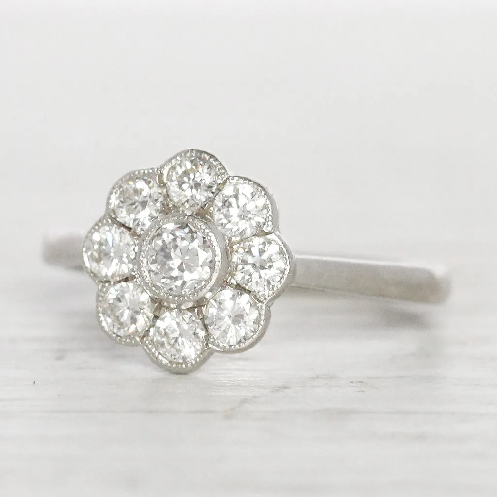 Edwardian Style 0.75 Carat Old Cut Diamond Daisy Cluster