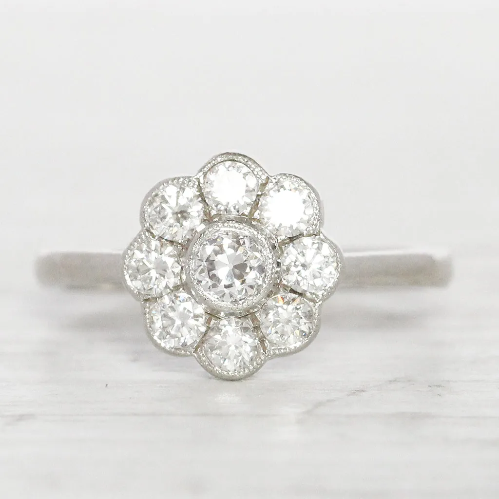 Edwardian Style 0.75 Carat Old Cut Diamond Daisy Cluster