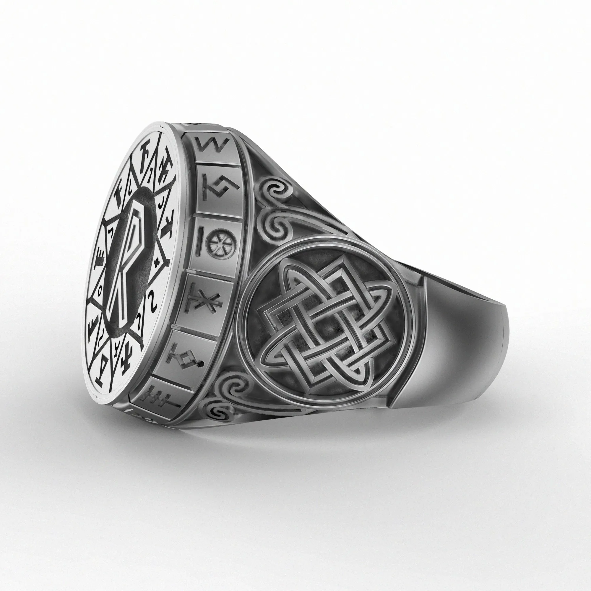 Elder Futhark Runes Set Wheel Personalized Artisan Silver Ring