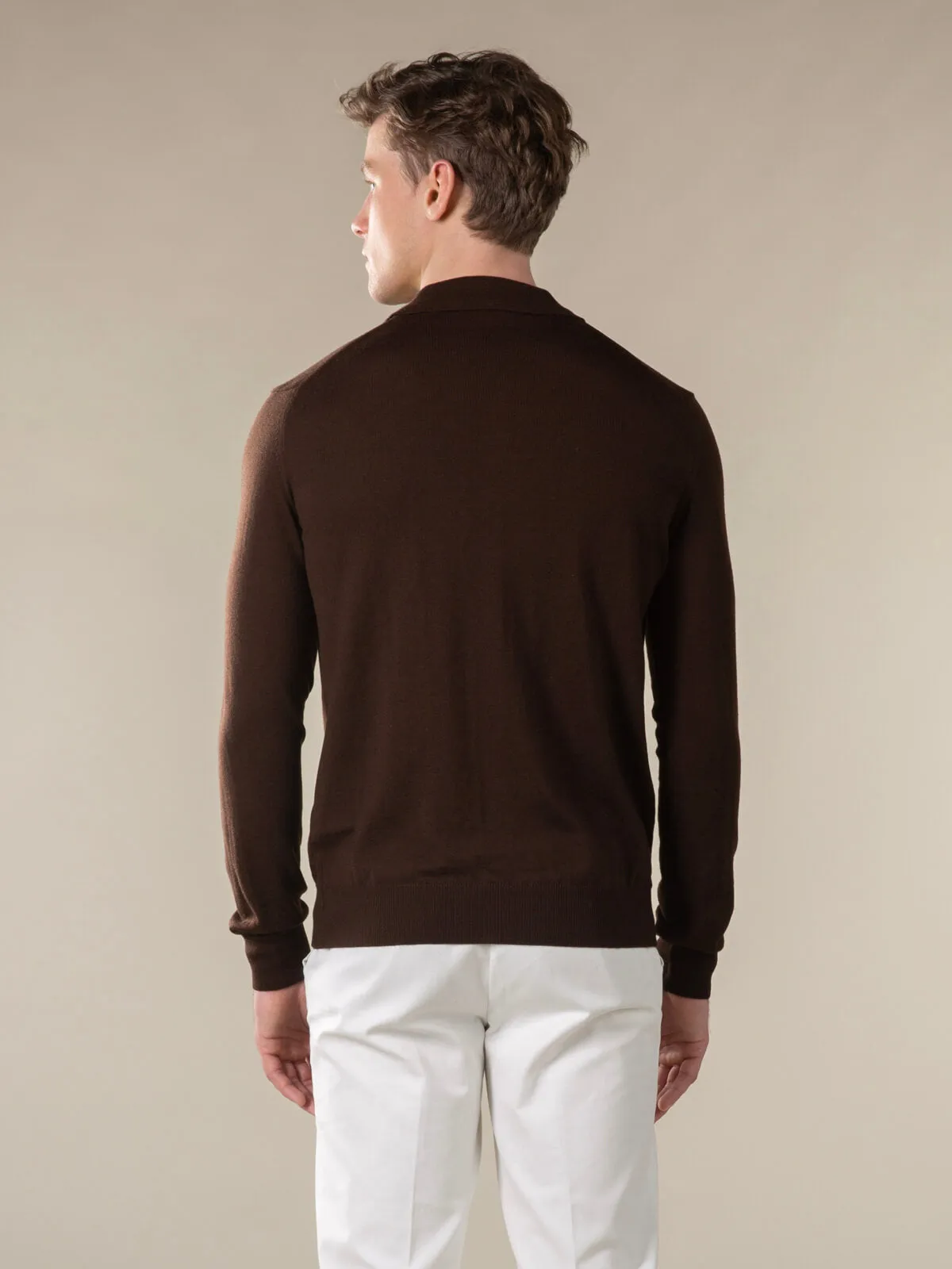 Extrafine Merino Buttonless Polo Brown