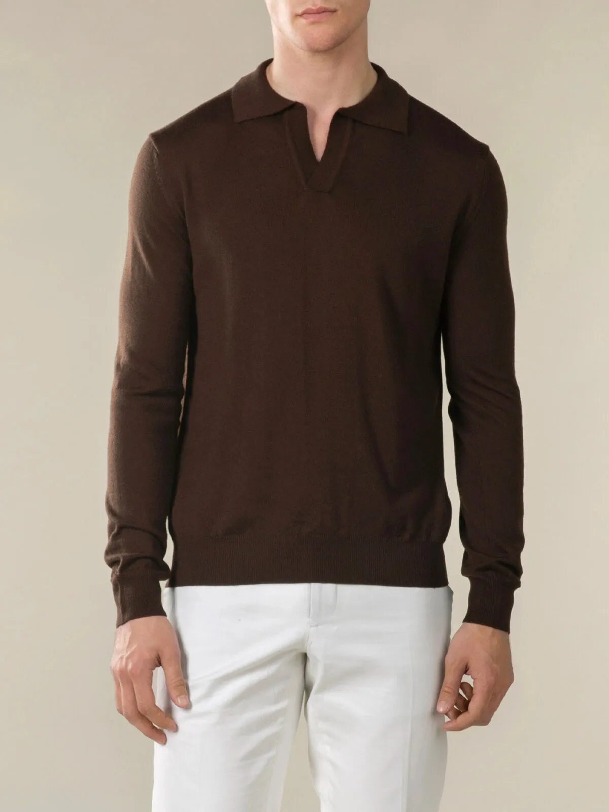 Extrafine Merino Buttonless Polo Brown