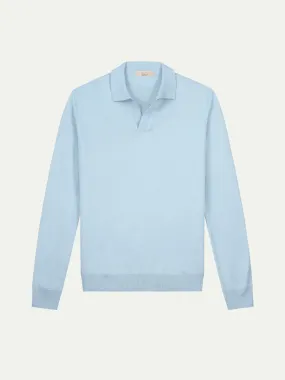 Extrafine Merino Buttonless Polo Light Blue