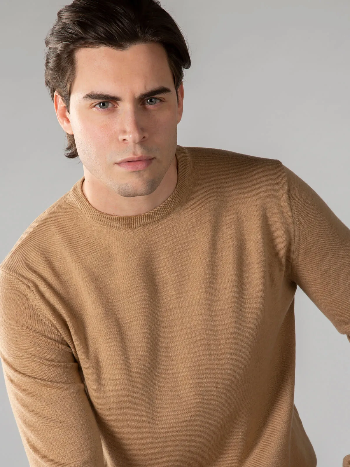 Extrafine Merino Crew Neck Sweater Beige