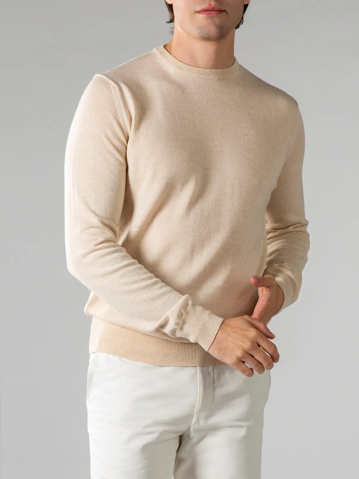 Extrafine Merino Crew Neck Sweater Light Beige