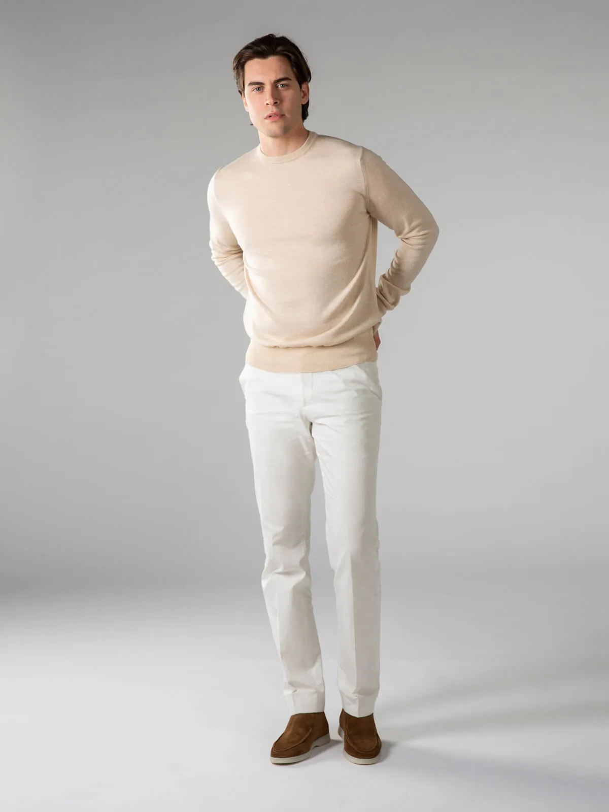 Extrafine Merino Crew Neck Sweater Light Beige