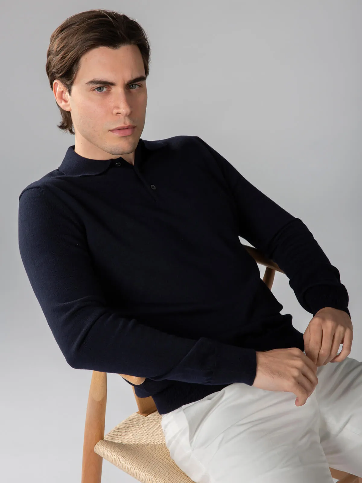 Extrafine Merino Polo Navy