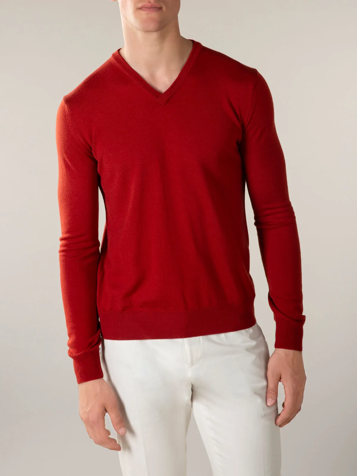 Extrafine Merino V-Neck Burnt Sienna