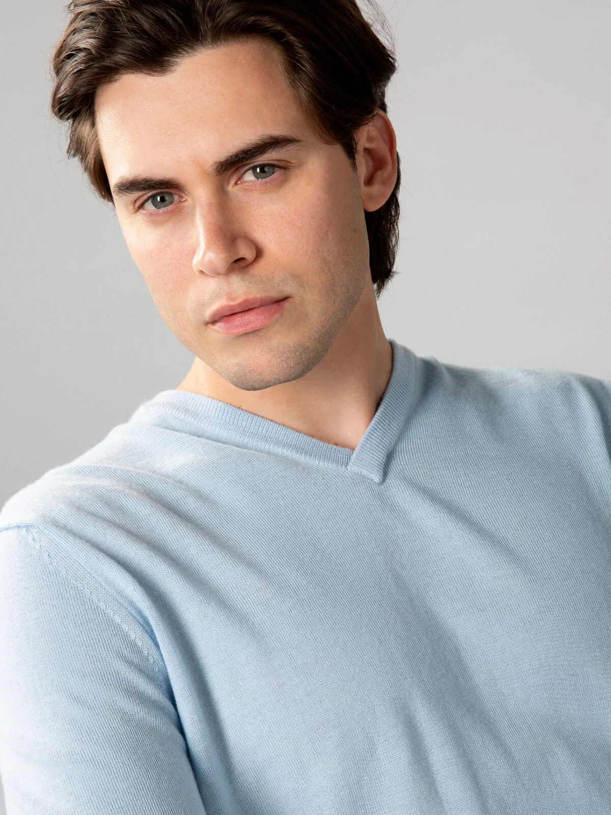 Extrafine Merino V-Neck Light Blue