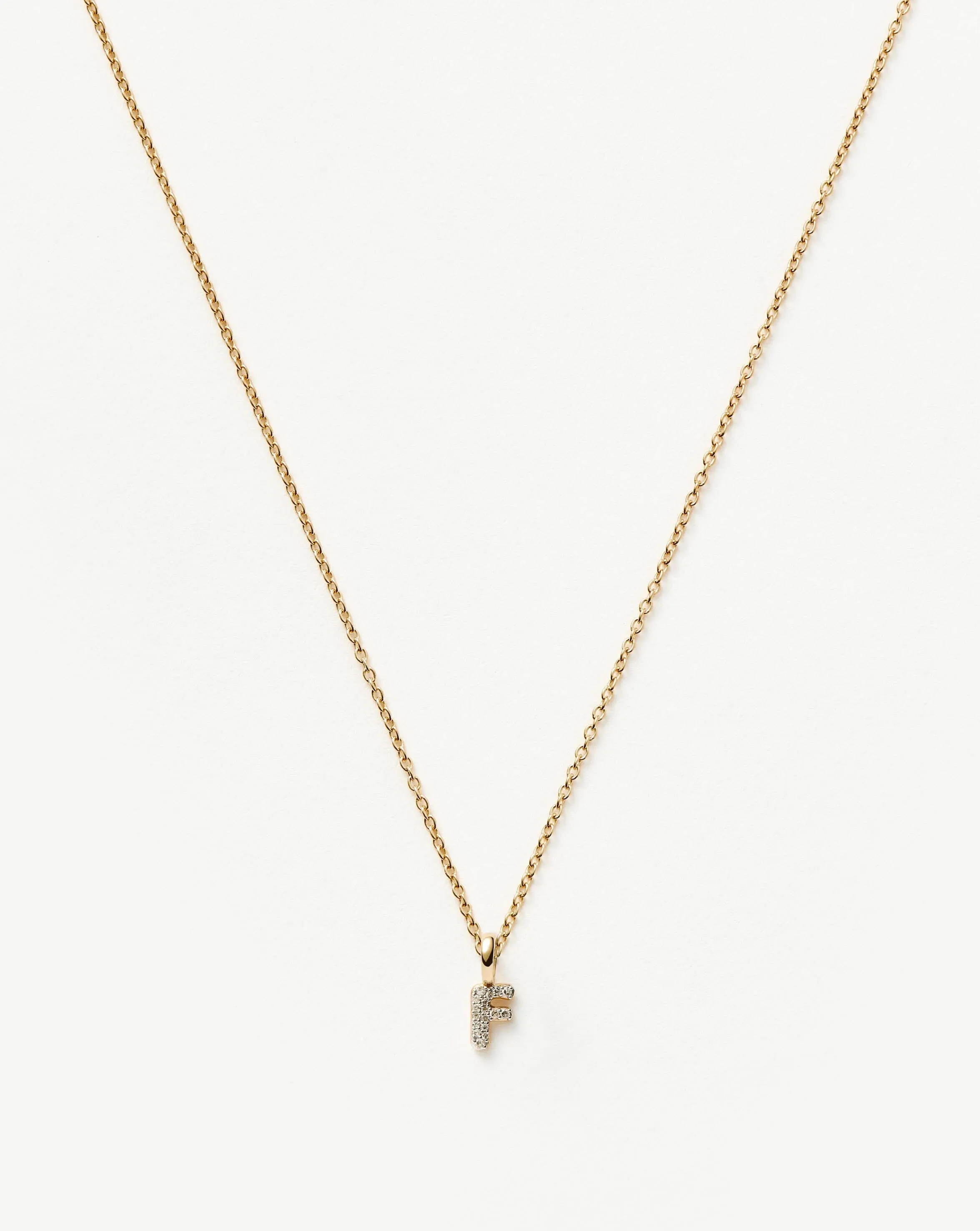 Fine Diamond Initial Mini Pendant Necklace - F | 14k Solid Yellow Gold Plated/Diamond