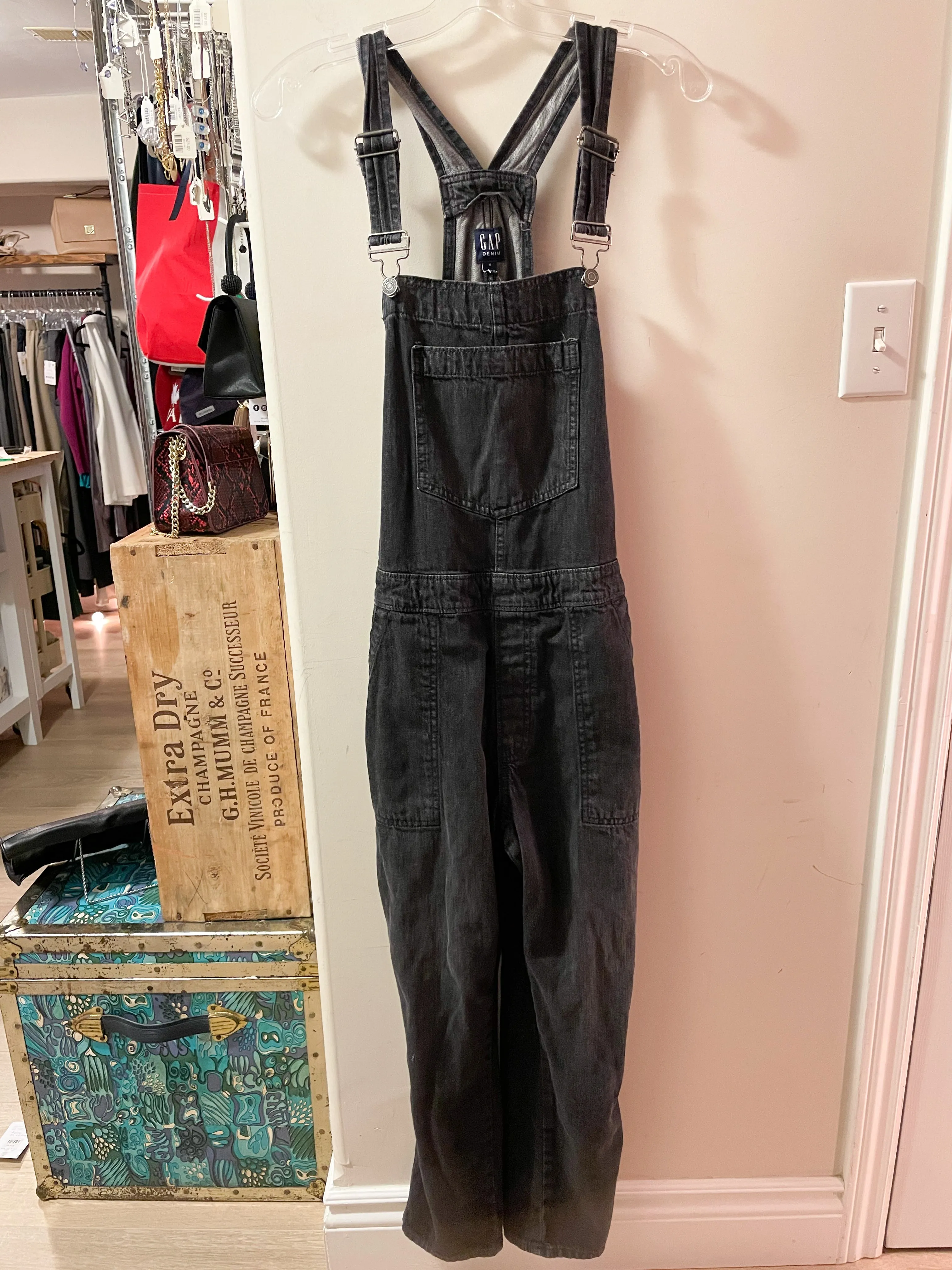 GAP Black Straight Leg 100% Cotton Denim Overalls - Medium