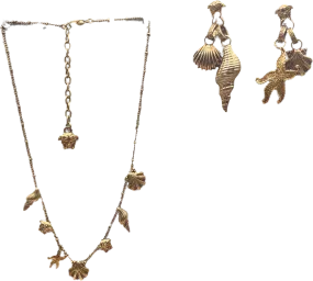 Gianni Versace Metallic 1992 Shell And Starfish Old Gold Necklace And Earrings Set