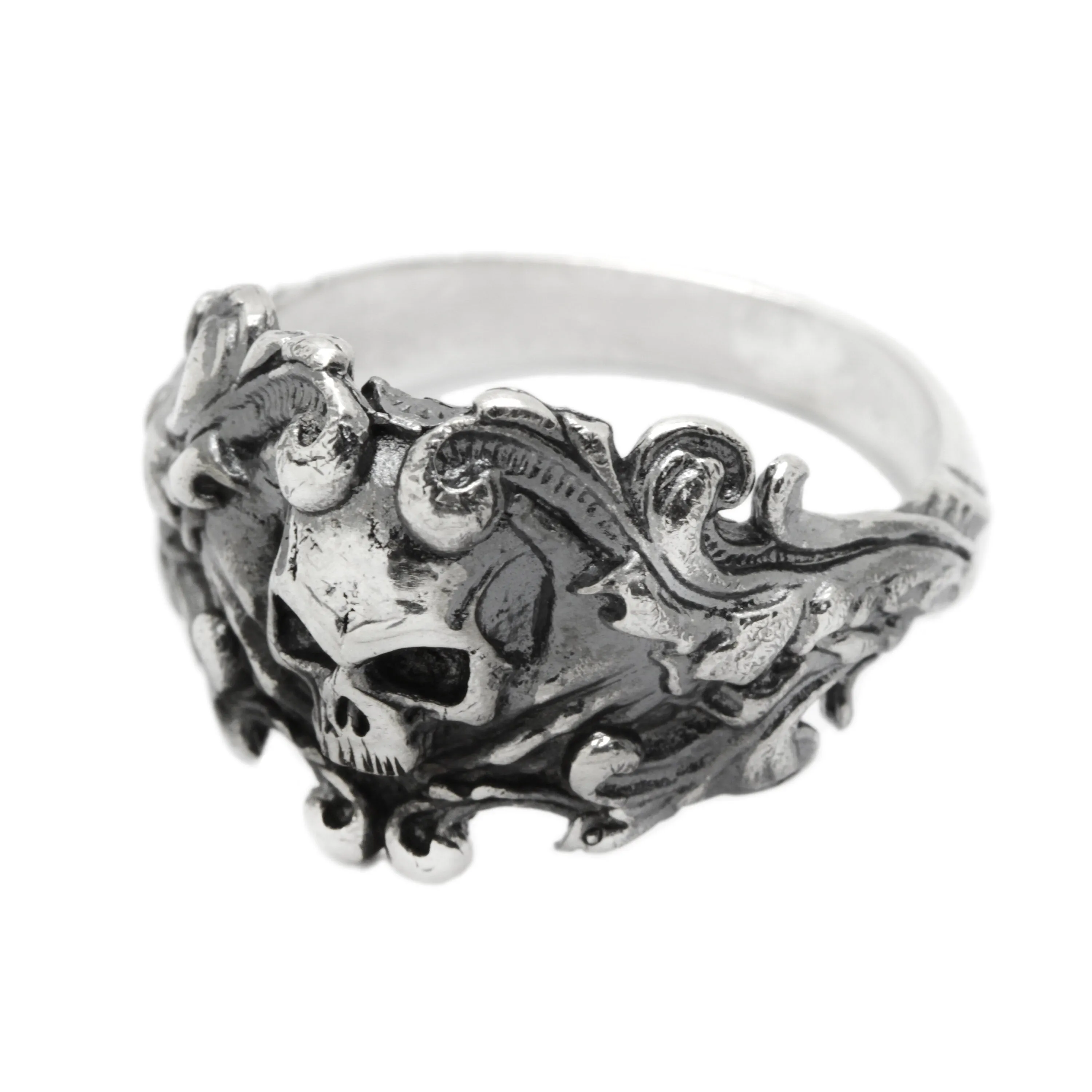 Gothic Santa Muerte Skull Mens Sterling Silver Ring