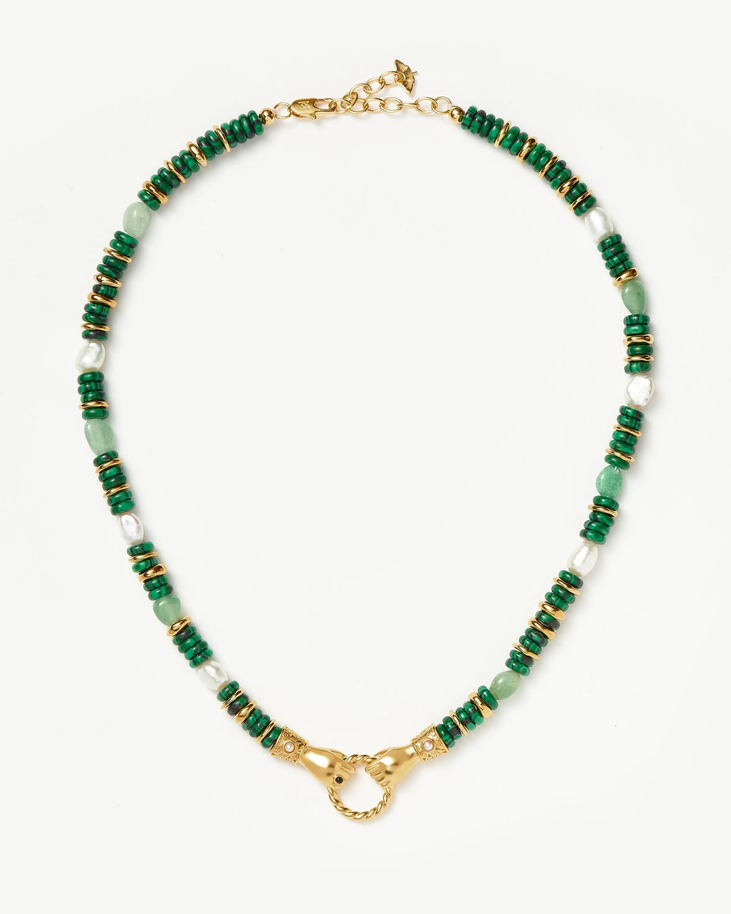 Harris Reed In Good Hands Chunky Beaded Gemstone Necklace | 18ct Gold Plated/Multi Green Gemstone & Pearl