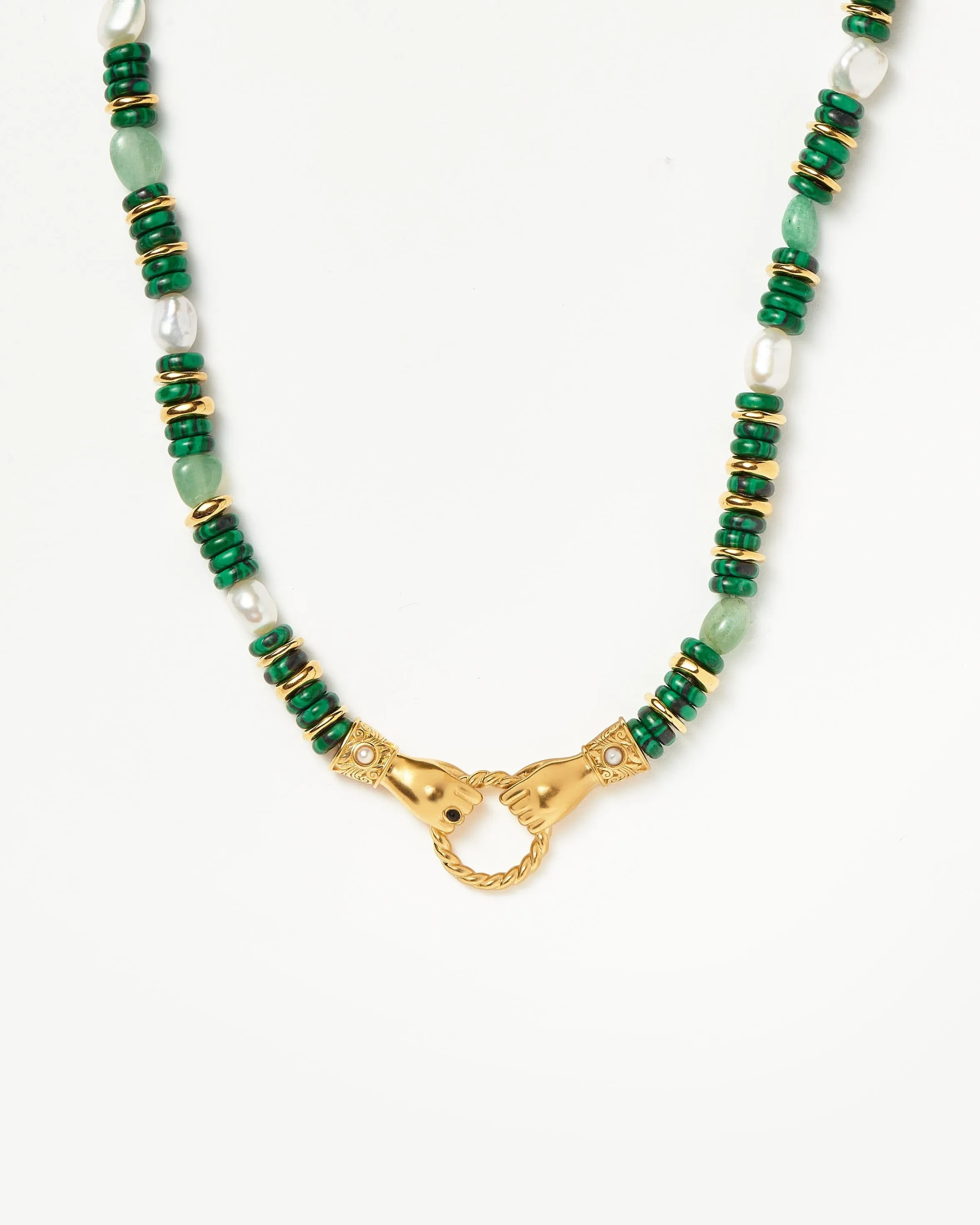 Harris Reed In Good Hands Chunky Beaded Gemstone Necklace | 18ct Gold Plated/Multi Green Gemstone & Pearl