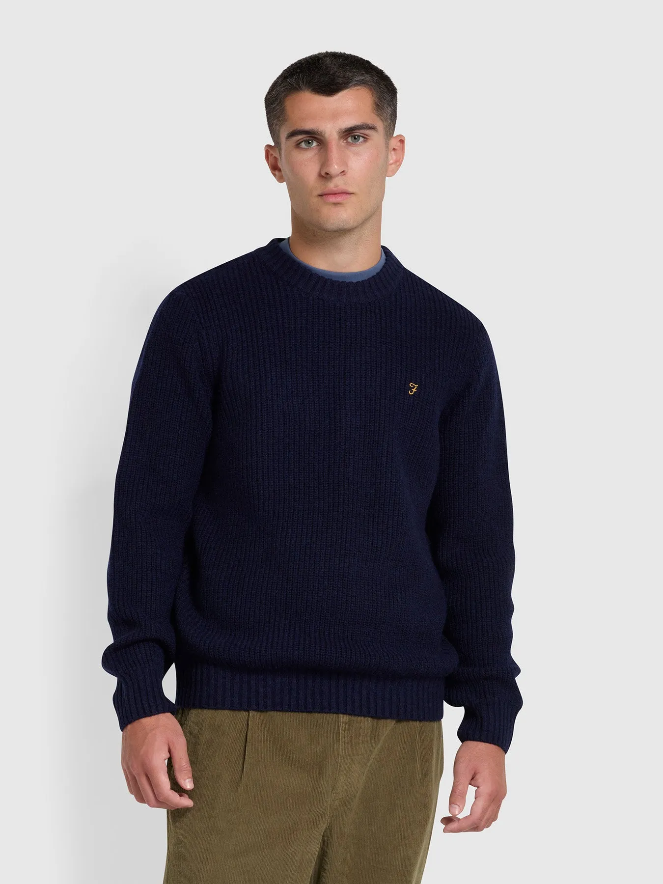 Stylish True Navy Crew Neck Jumper with Tipped Detailing