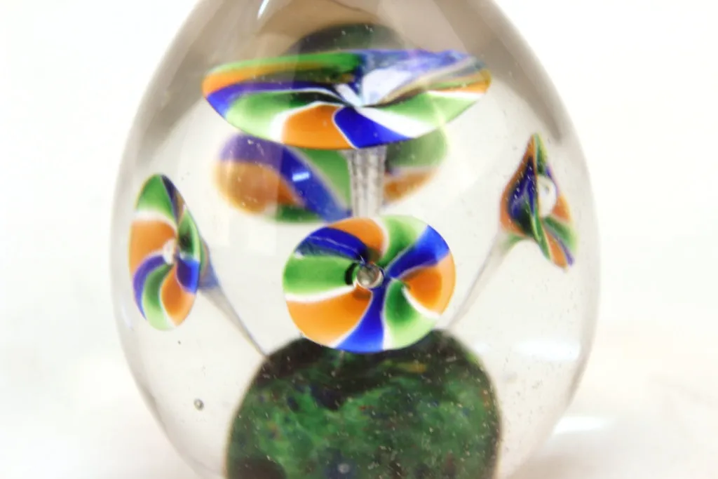 Italian Midcentury Murano Art Glass Paperweight with Floral Motif