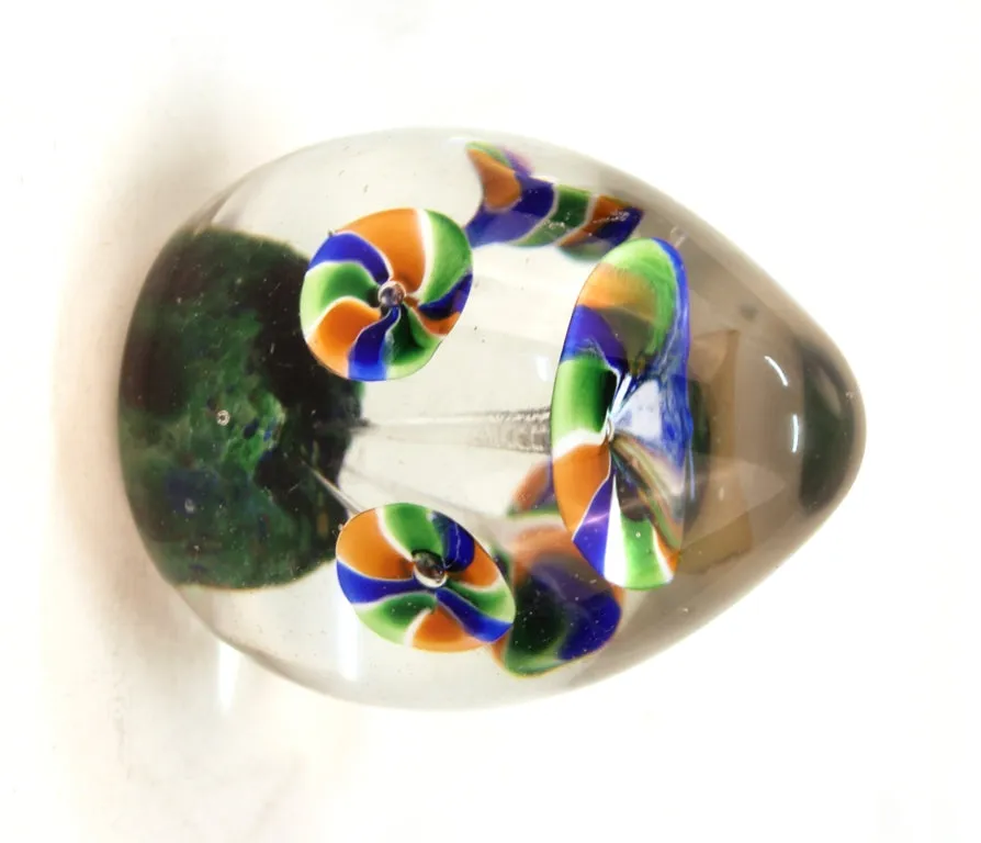 Italian Midcentury Murano Art Glass Paperweight with Floral Motif